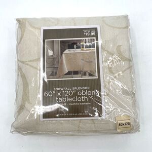 Target Oblong 60" X 120" Snowfall Splendor Tablecloth Cream Gold Thread 2008 NEW
